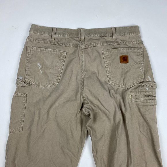 Paint Splattered Carhartt B159 GKH Loose Carpenter Work Pants Mens 38 x 32 Tan - Picture 6 of 13